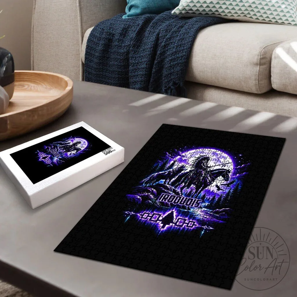 Iroquois Native American Warrior and Wolf Under Moon Jigsaw Puzzle 8 Iroquois Native American Warrior and Wolf Under Moon Jigsaw Puzzle