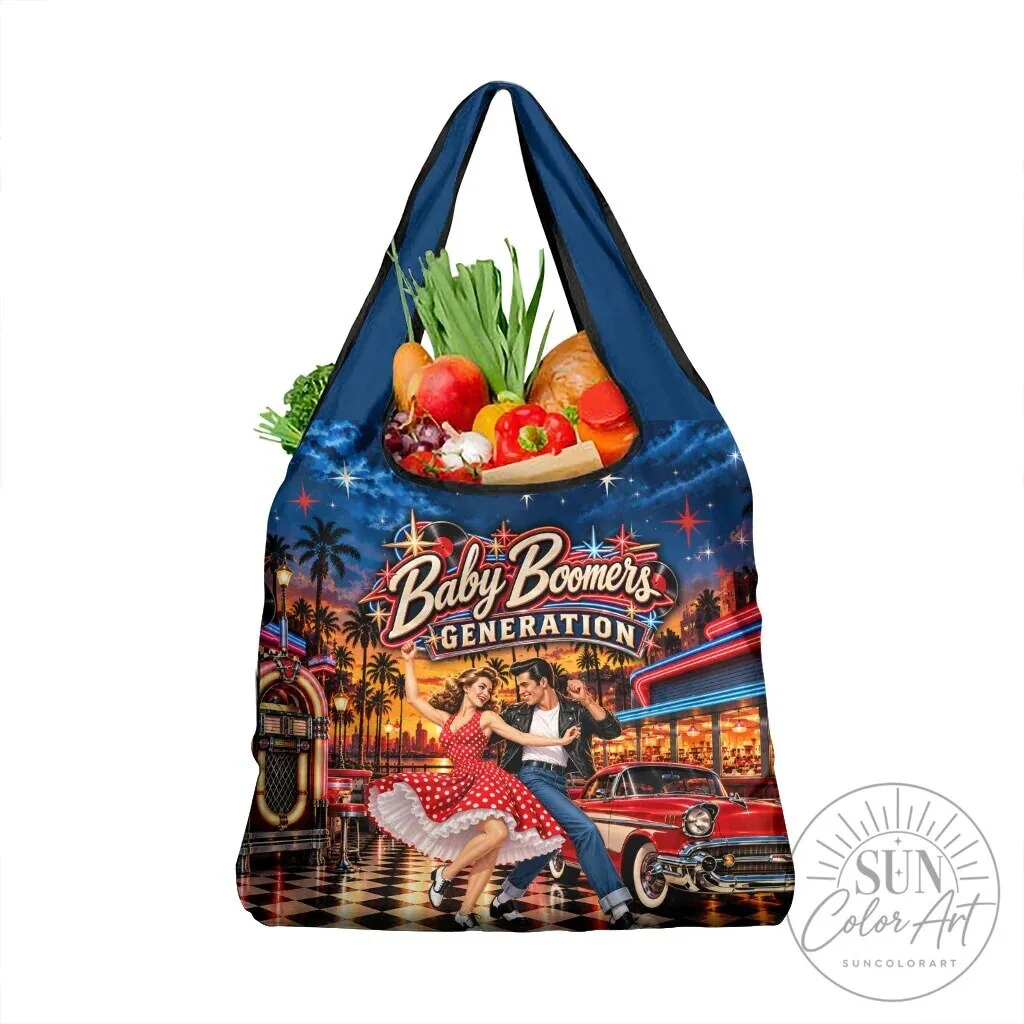Baby Boomers Generation Vintage 1950s Retro Rock and Roll Nostalgia Grocery Bag