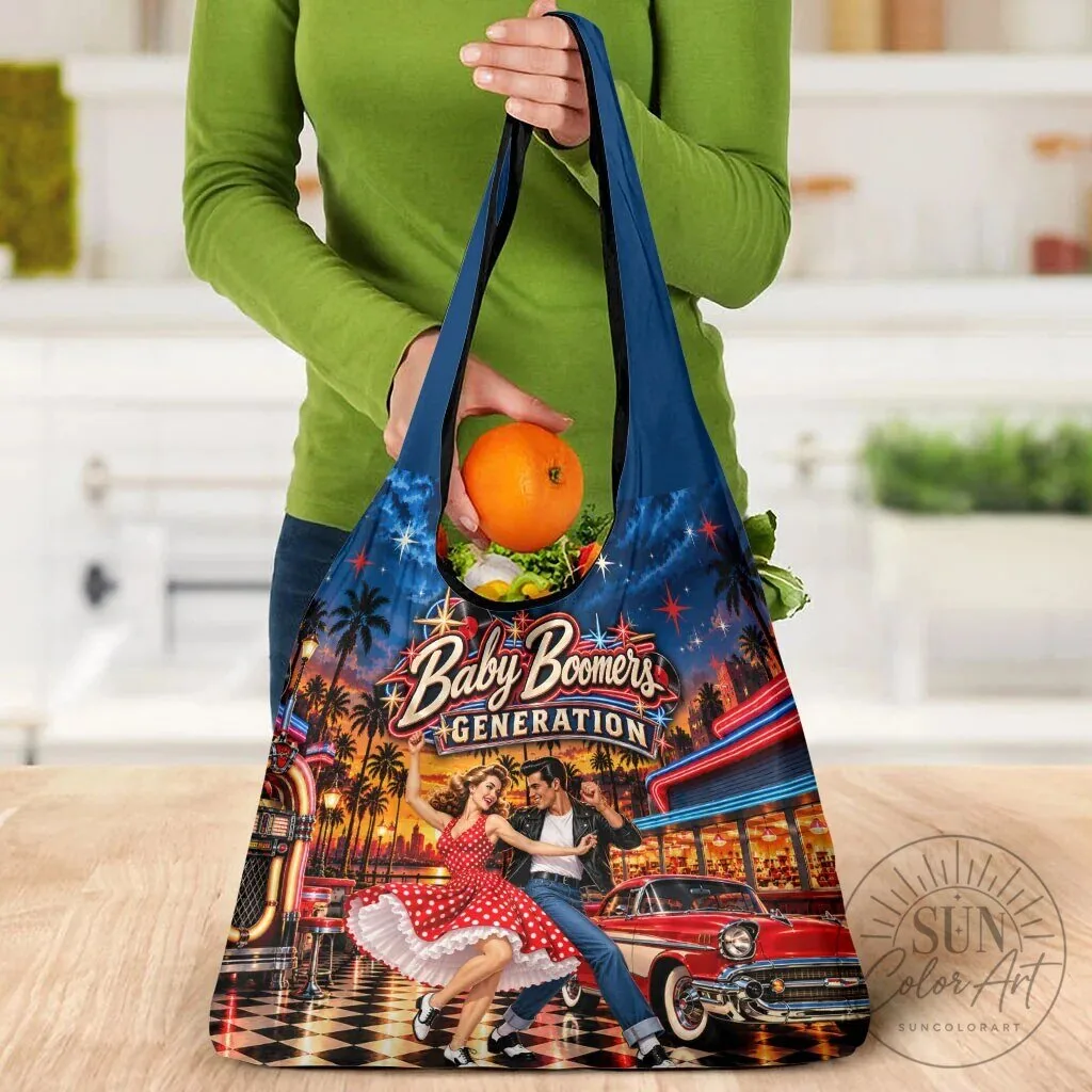 Baby Boomers Generation Vintage 1950s Retro Rock and Roll Nostalgia Grocery Bag 15 Baby Boomers Generation Vintage 1950s Retro Rock and Roll Nostalgia Grocery Bag
