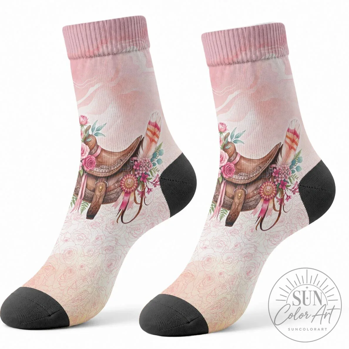 Melbourne Horse Floral Saddle Crew Socks Pink Rose Waxflower Flowers 6 Melbourne Horse Floral Saddle Crew Socks Pink Rose Waxflower Flowers