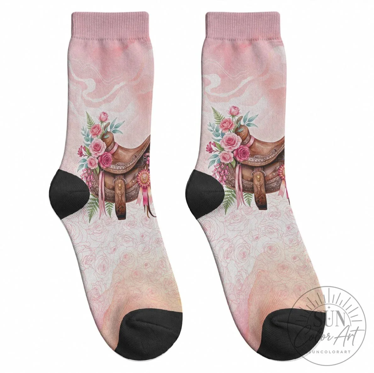Melbourne Horse Floral Saddle Crew Socks Pink Rose Waxflower Flowers 7 Melbourne Horse Floral Saddle Crew Socks Pink Rose Waxflower Flowers