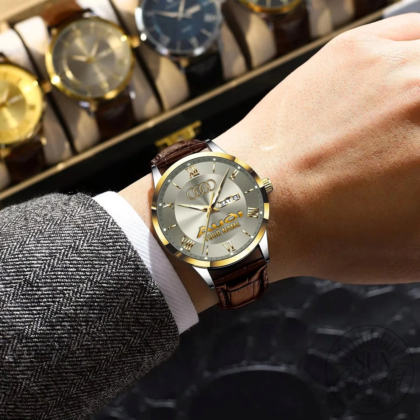 Audi Logo Personalized Custom Name Elegant Fashion Design Leather Men's Watch 16 Audi Logo Personalized Custom Name Elegant Fashion Design Leather Men