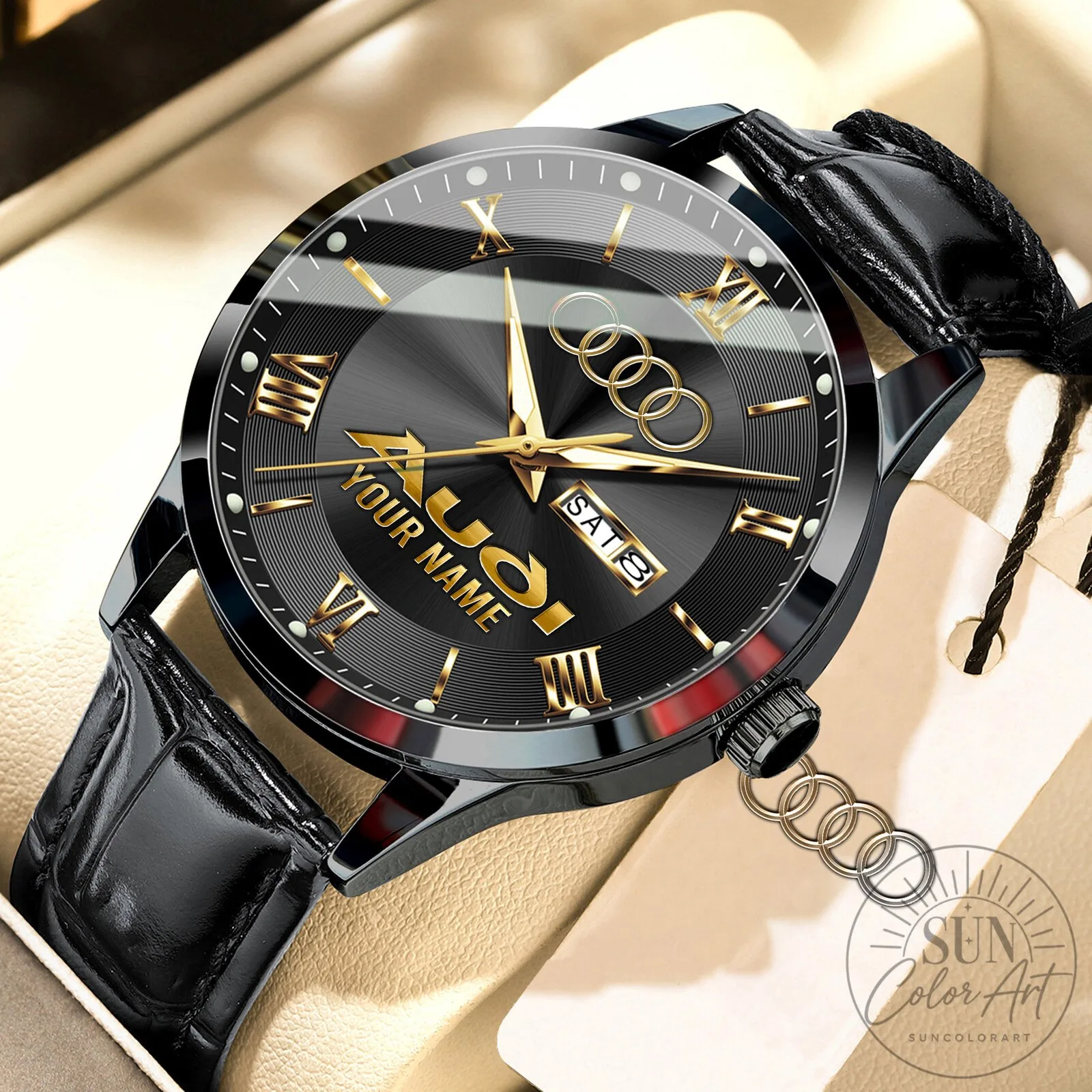 Audi Logo Personalized Custom Name Elegant Fashion Design Leather Men's Watch 17 Audi Logo Personalized Custom Name Elegant Fashion Design Leather Men