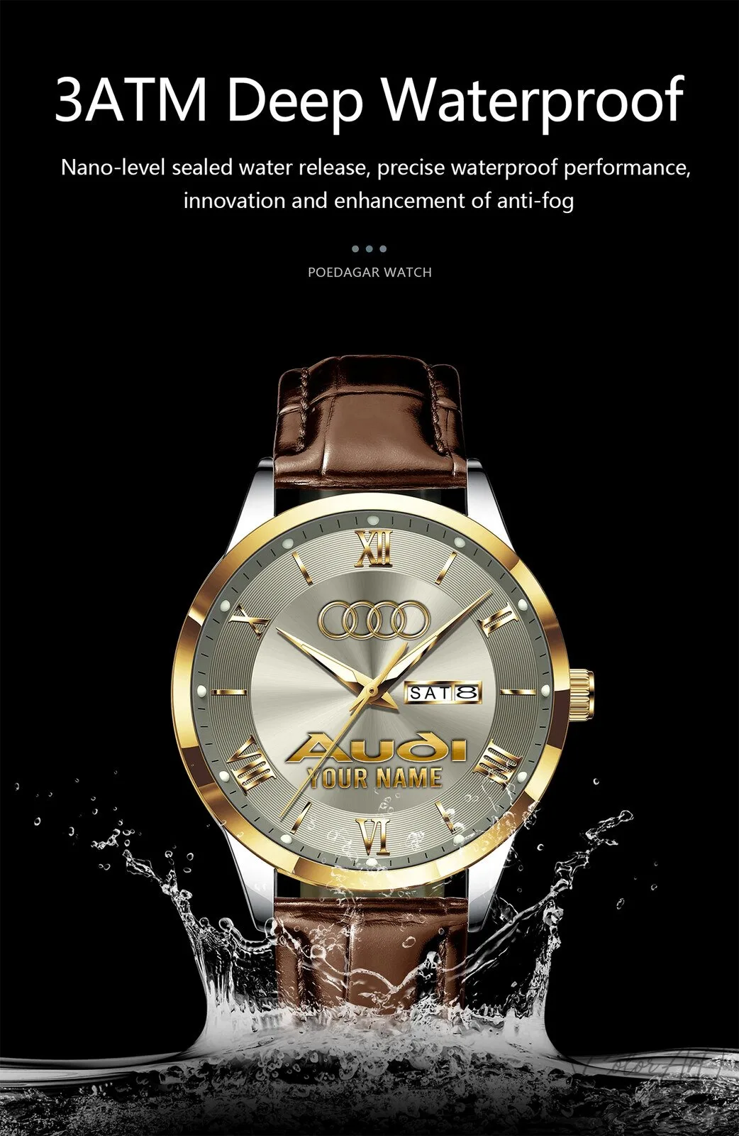 Audi Logo Personalized Custom Name Elegant Fashion Design Leather Men's Watch 18 Audi Logo Personalized Custom Name Elegant Fashion Design Leather Men