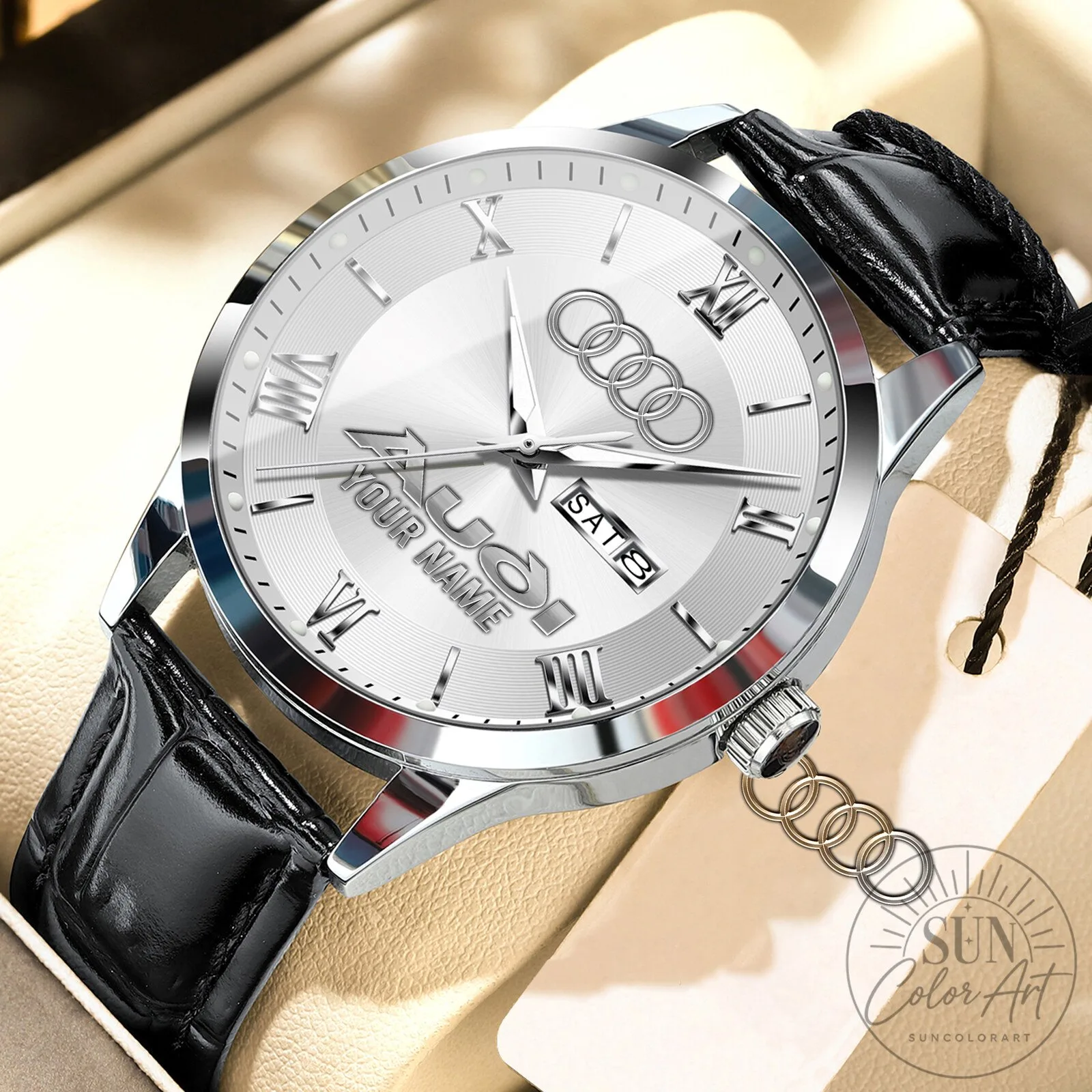 Audi Logo Personalized Custom Name Elegant Fashion Design Leather Men's Watch 19 Audi Logo Personalized Custom Name Elegant Fashion Design Leather Men