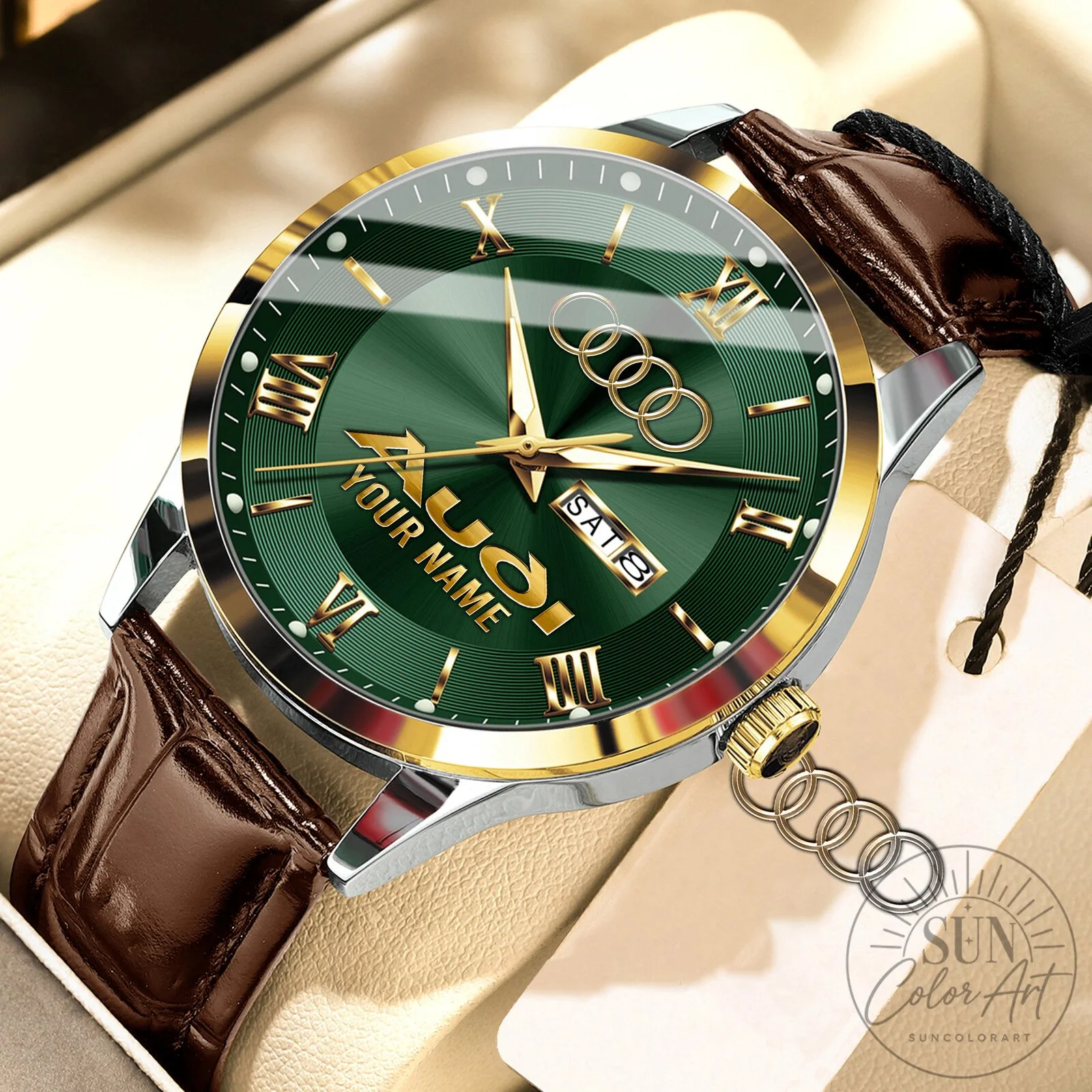 Audi Logo Personalized Custom Name Elegant Fashion Design Leather Men's Watch 20 Audi Logo Personalized Custom Name Elegant Fashion Design Leather Men
