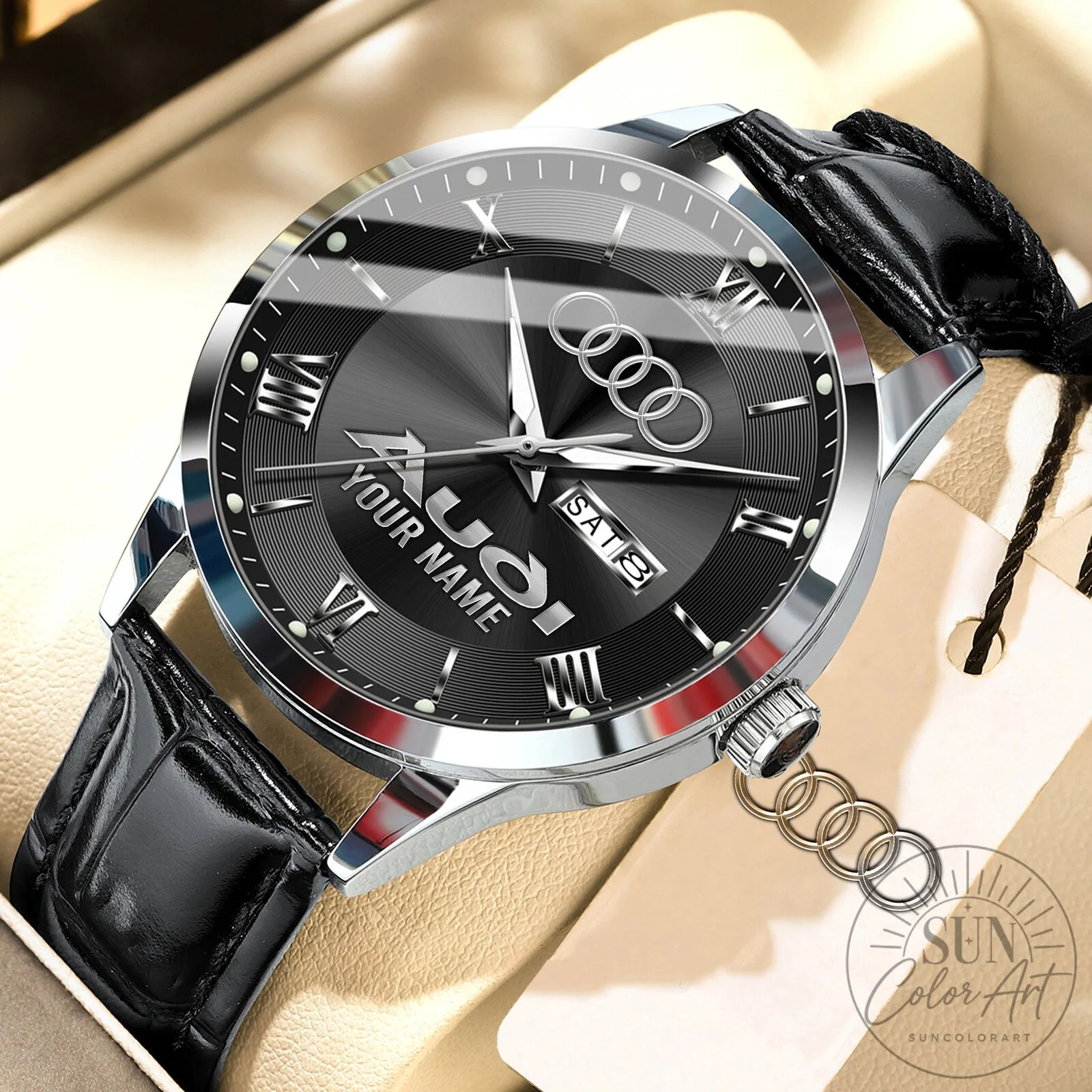Audi Logo Personalized Custom Name Elegant Fashion Design Leather Men's Watch 21 Audi Logo Personalized Custom Name Elegant Fashion Design Leather Men