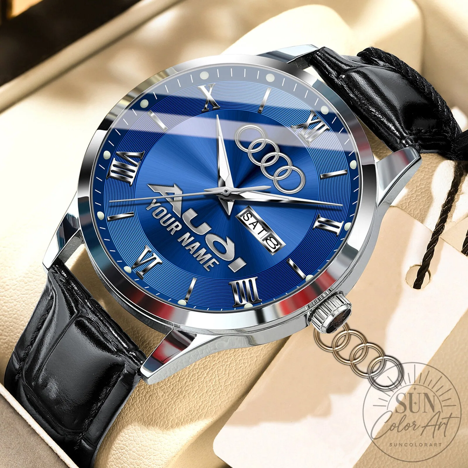 Audi Logo Personalized Custom Name Elegant Fashion Design Leather Men's Watch 22 Audi Logo Personalized Custom Name Elegant Fashion Design Leather Men