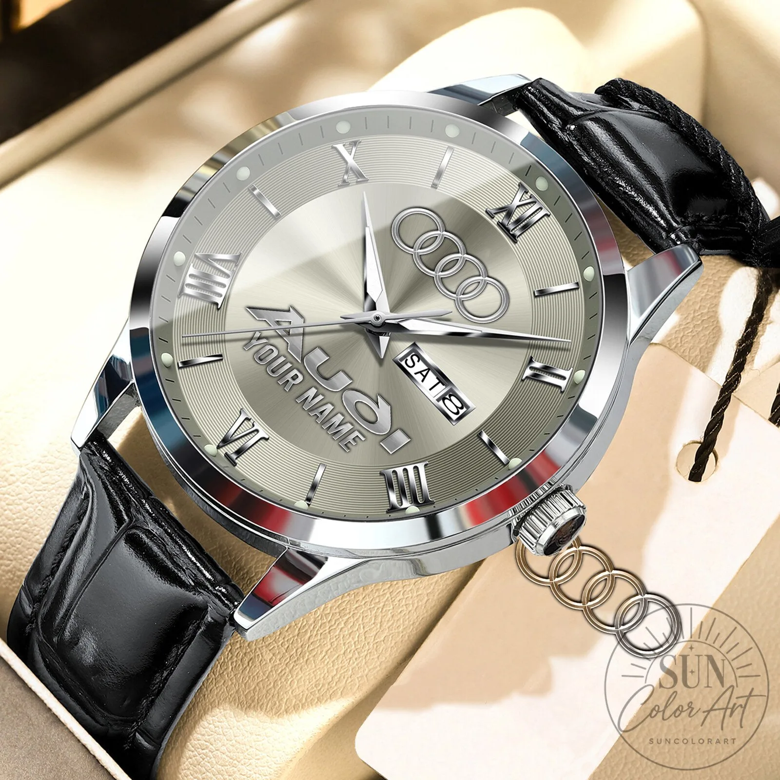 Audi Logo Personalized Custom Name Elegant Fashion Design Leather Men's Watch 23 Audi Logo Personalized Custom Name Elegant Fashion Design Leather Men