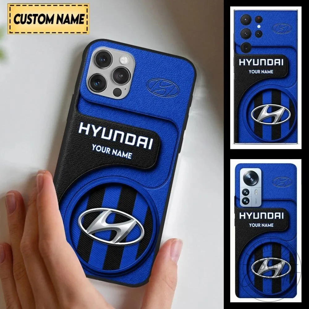 Hyundai Custom Name Blue Black Striped Car Logo Phone Case