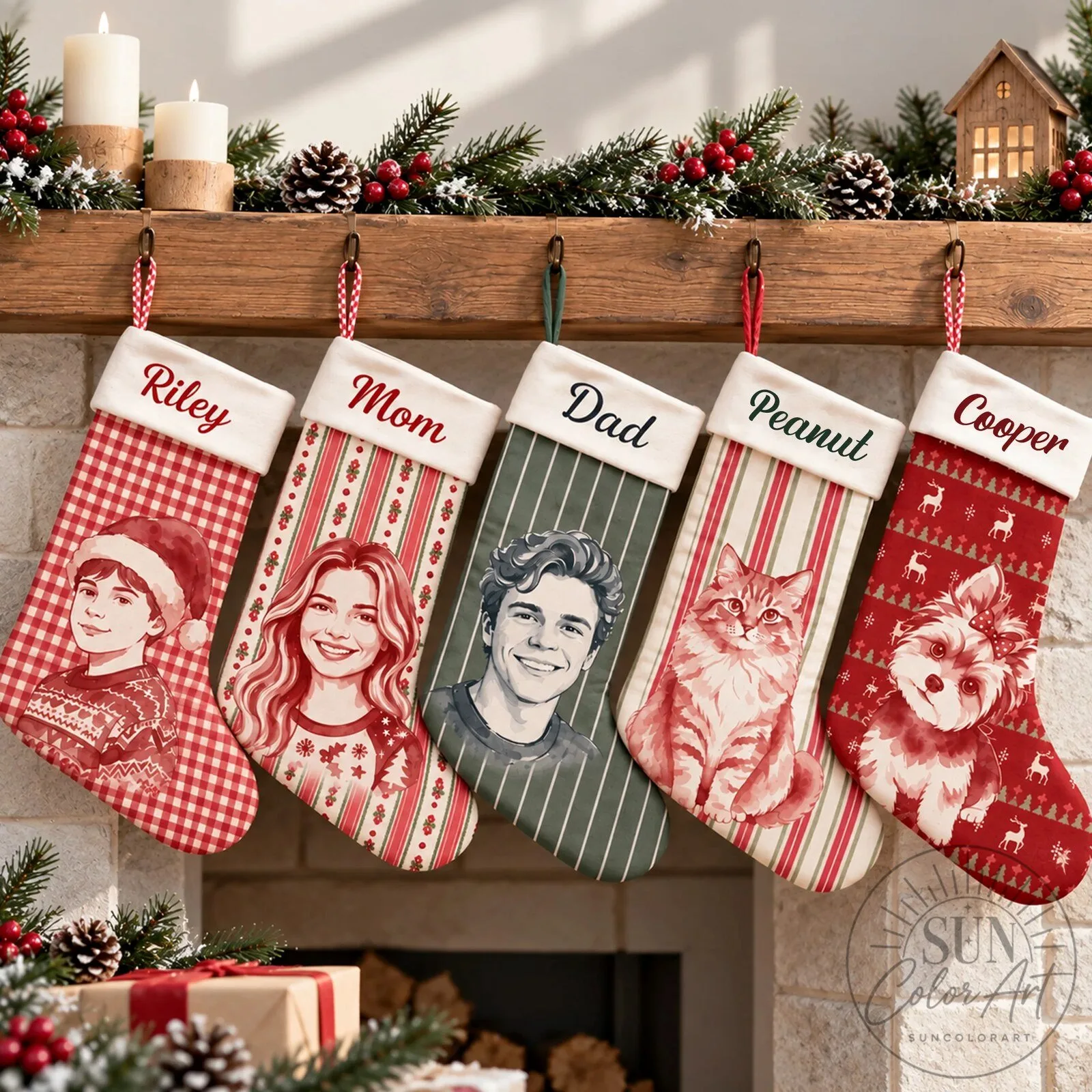 Personalized Family Photo Christmas Stocking - Custom Pet and People Holiday Decor