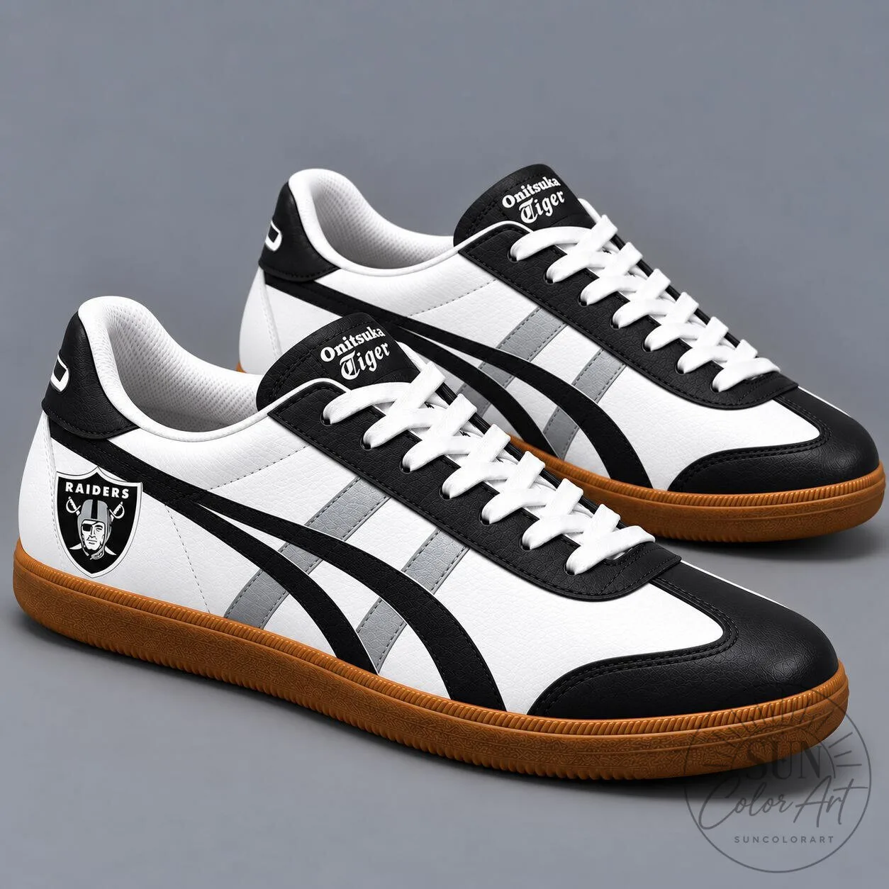 Las Vegas Raiders NFL Team Logo White and Black Athletic Shoes 1 Las Vegas Raiders NFL Team Logo White and Black Athletic Shoes