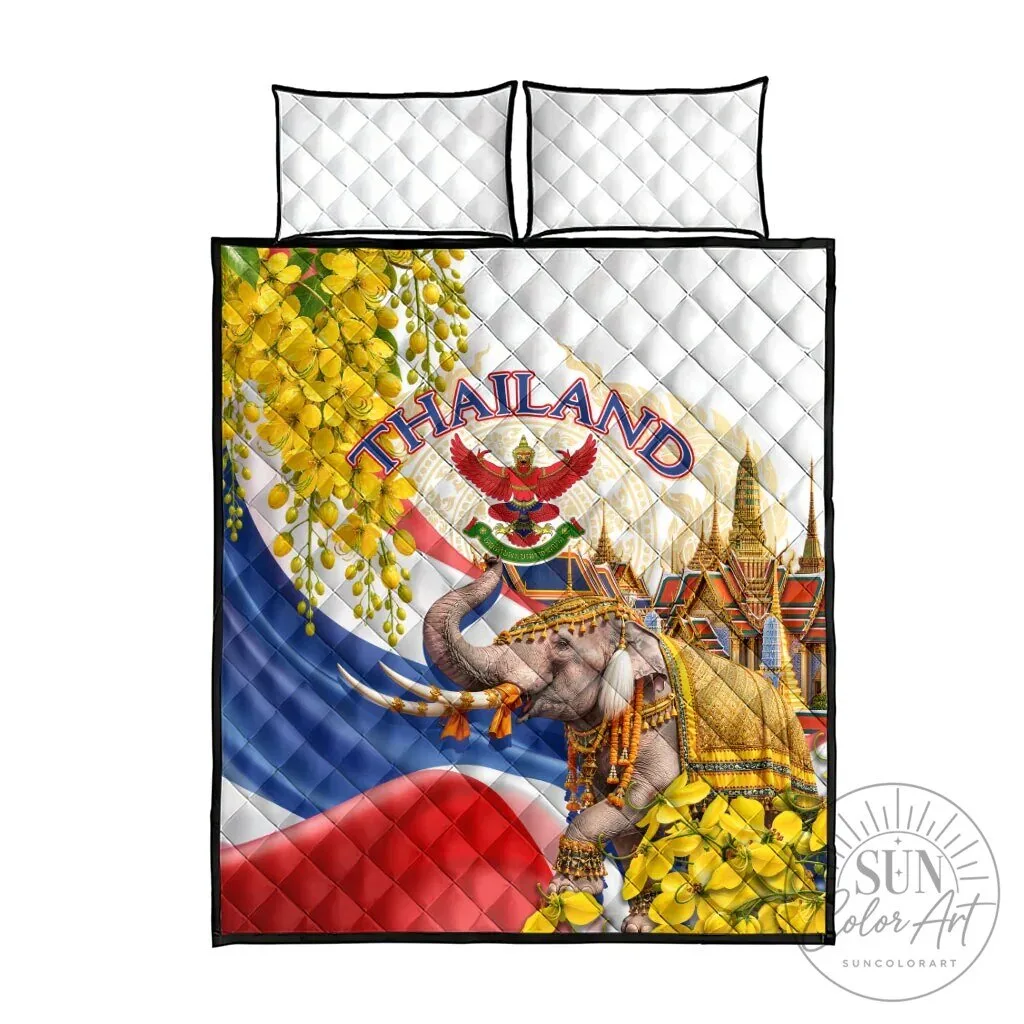 Thailand Flag Golden Elephant and Temple Ratchaphruek Art Quilt Bedding Set 10 Thailand Flag Golden Elephant and Temple Ratchaphruek Art Quilt Bedding Set