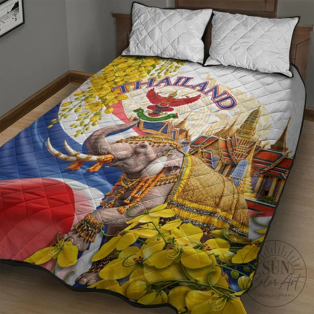 Thailand Flag Golden Elephant and Temple Ratchaphruek Art Quilt Bedding Set 11 Thailand Flag Golden Elephant and Temple Ratchaphruek Art Quilt Bedding Set