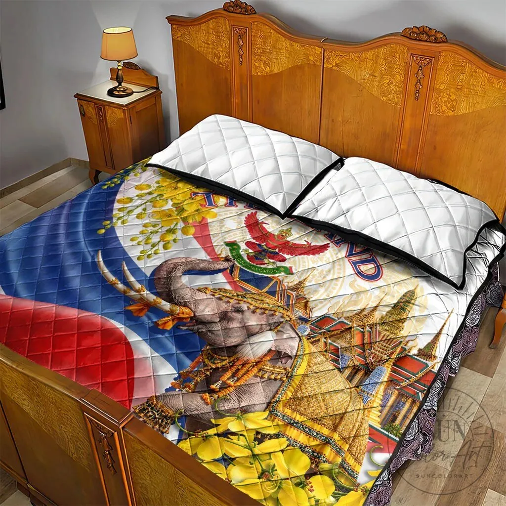 Thailand Flag Golden Elephant and Temple Ratchaphruek Art Quilt Bedding Set 12 Thailand Flag Golden Elephant and Temple Ratchaphruek Art Quilt Bedding Set