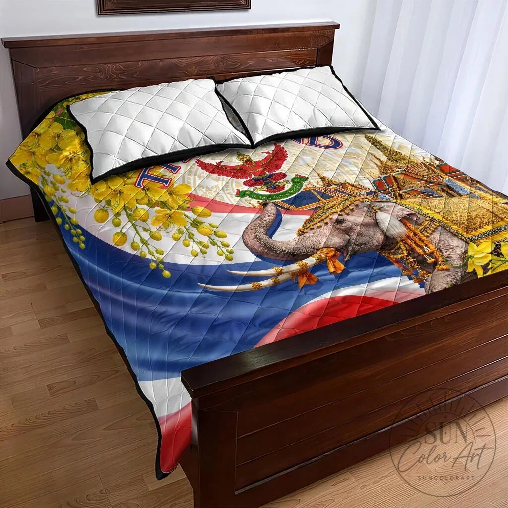Thailand Flag Golden Elephant and Temple Ratchaphruek Art Quilt Bedding Set 13 Thailand Flag Golden Elephant and Temple Ratchaphruek Art Quilt Bedding Set