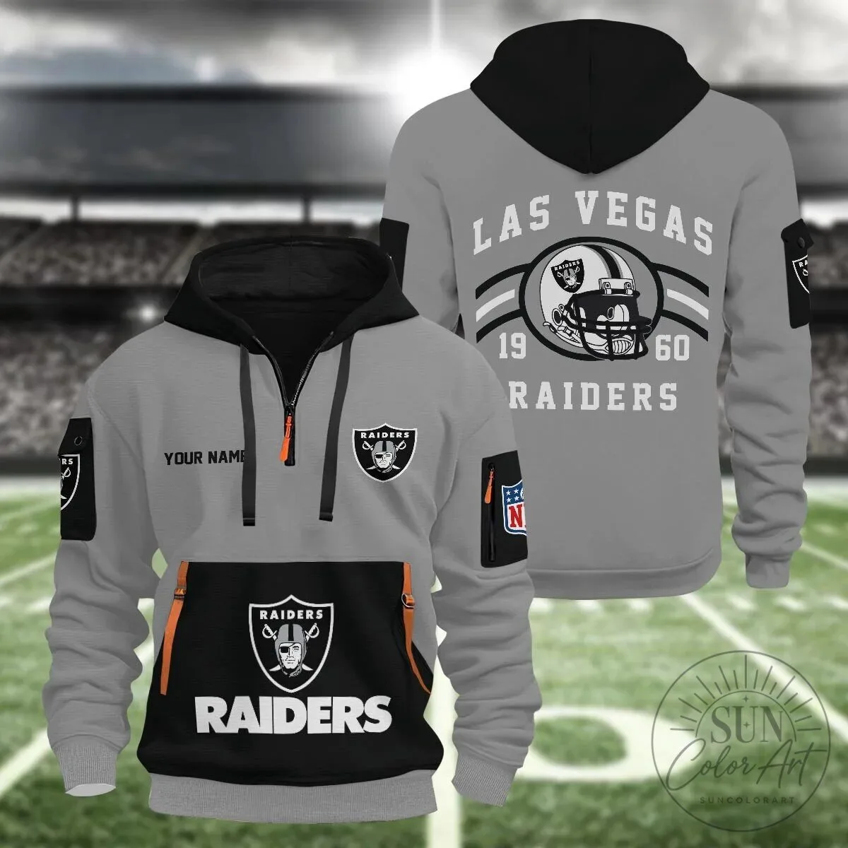 Las Vegas Raiders Personalized Football Team Gray and Black Hoodie