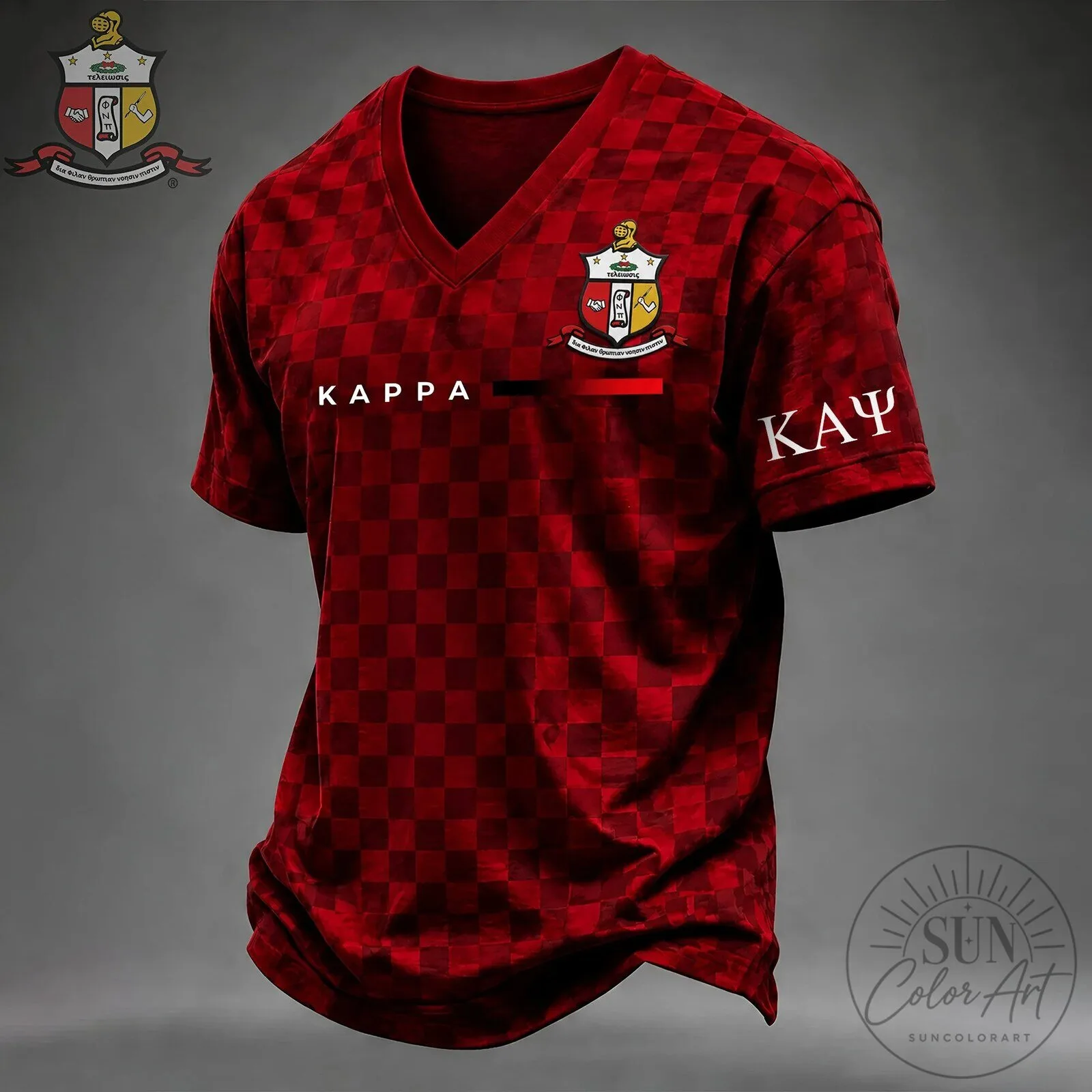 Kappa Alpha Psi Fraternity Red Checkered V-Neck T-Shirt