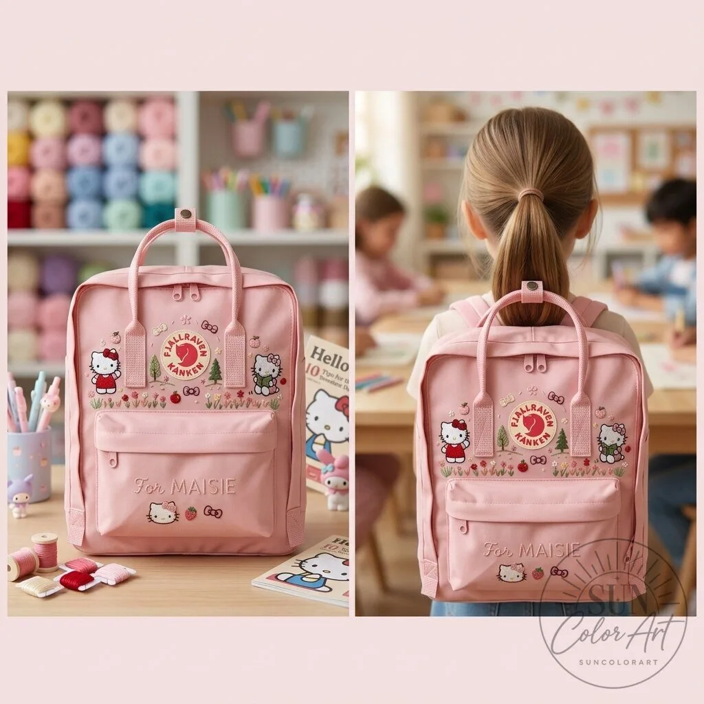 Hello Kitty Embroidered Fjallraven Kanken Backpack for Girls and Women 12 Hello Kitty Embroidered Fjallraven Kanken Backpack for Girls and Women