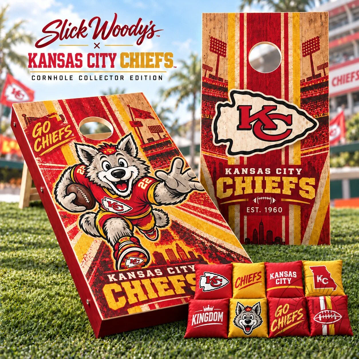 Kansas City Chiefs Football Cornhole Game Set with Bean Bags 1 Kansas City Chiefs Football Cornhole Game Set with Bean Bags