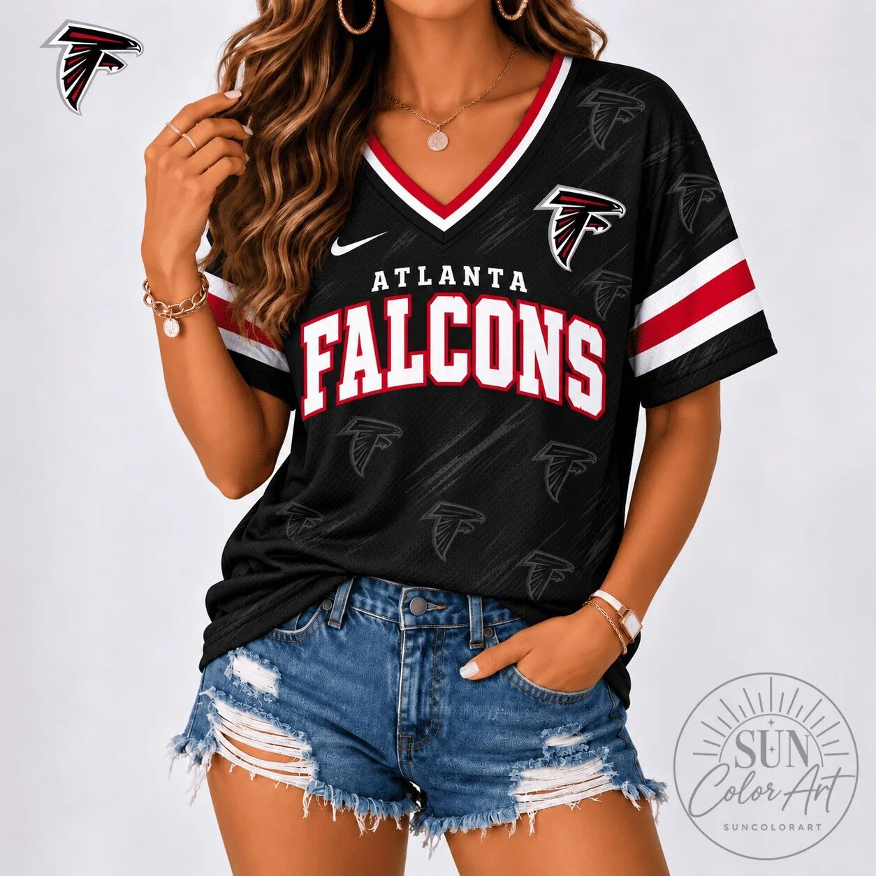 Atlanta Falcons NFL Team Spirit V-Neck Football Jersey for Women