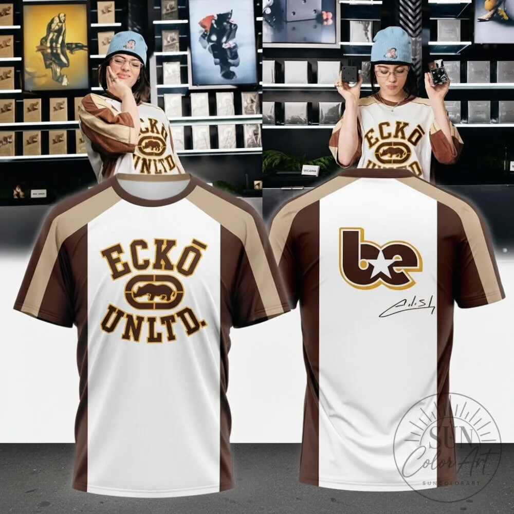 Billie Eilish Ecko Unltd. Brown and White Raglan Sleeve T-Shirt