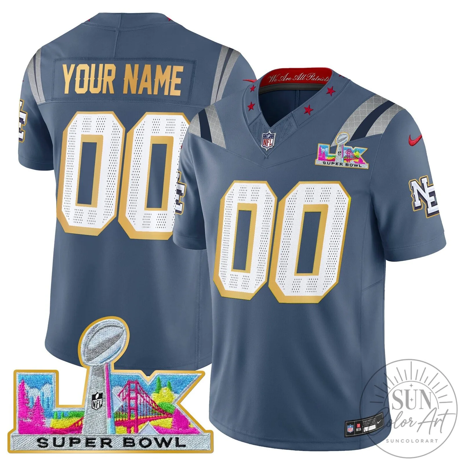 New England Patriots Super Bowl LX Gold Vapor Limited Custom Football Jersey