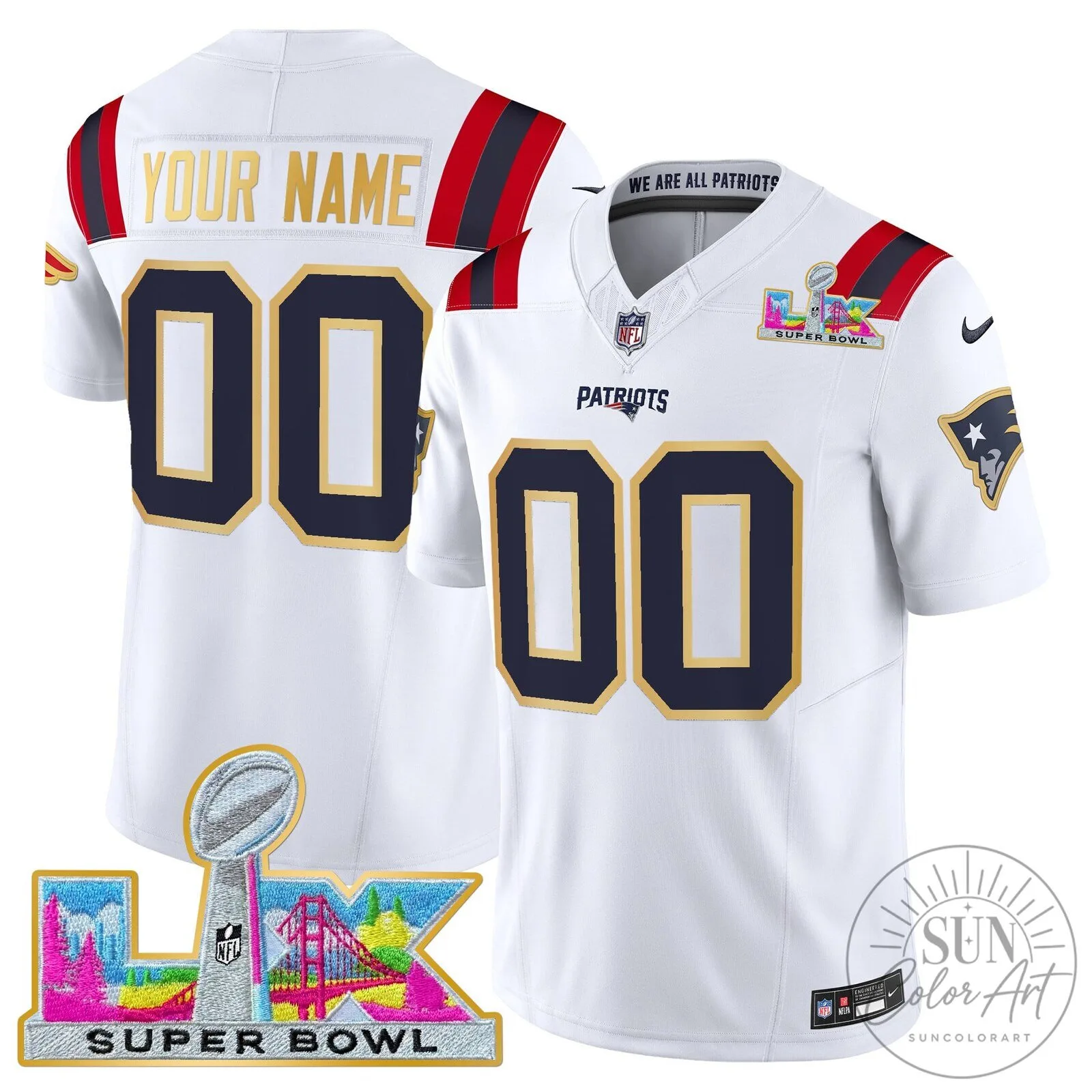 New England Patriots Super Bowl LX Gold Vapor Limited Custom Football Jersey 10 New England Patriots Super Bowl LX Gold Vapor Limited Custom Football Jersey