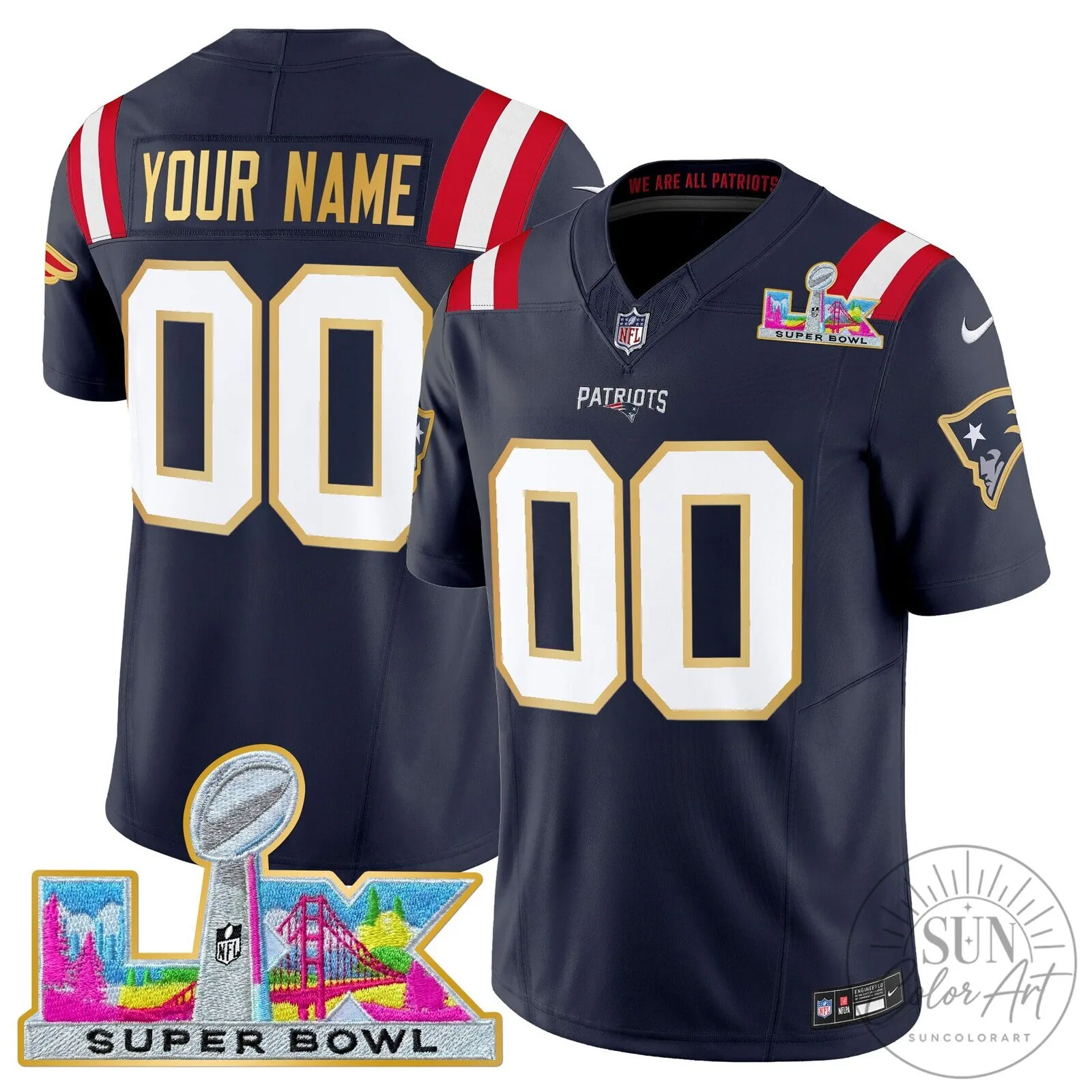 New England Patriots Super Bowl LX Gold Vapor Limited Custom Football Jersey 11 New England Patriots Super Bowl LX Gold Vapor Limited Custom Football Jersey