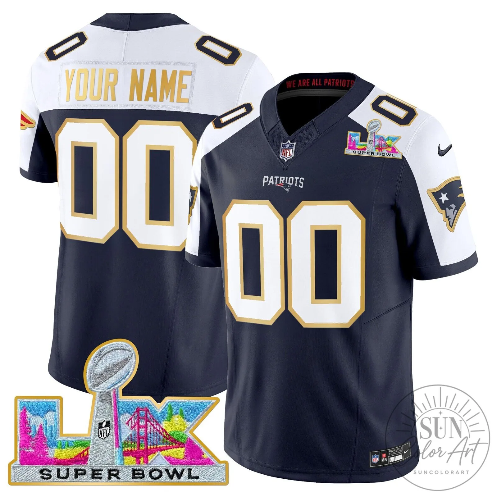 New England Patriots Super Bowl LX Gold Vapor Limited Custom Football Jersey 13 New England Patriots Super Bowl LX Gold Vapor Limited Custom Football Jersey