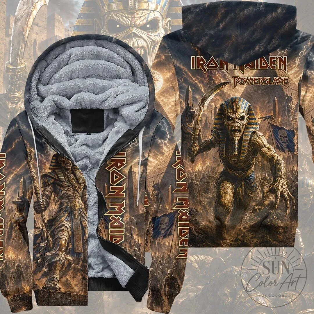 Iron Maiden Powerslave Album Art Heavy Metal Band Zip-Up Hoodie