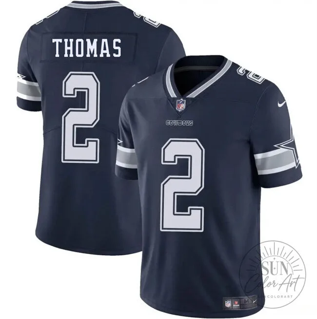 Dallas Cowboys Football Juanyeh Thomas Number 2 Navy Blue Stitched Jersey