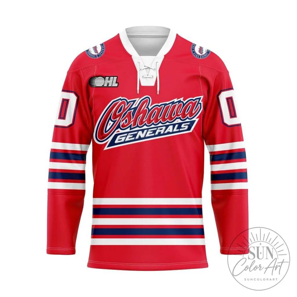 Oshawa Generals Personalized Red Lace-Up Hockey Jersey