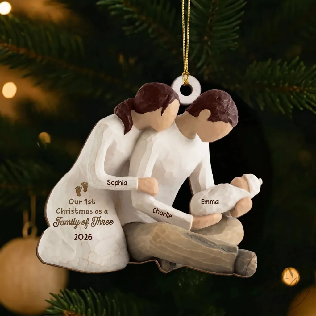 Personalized Our First Christmas Family of Three Ornament Personalized Our First Christmas Family of Three Ornament
