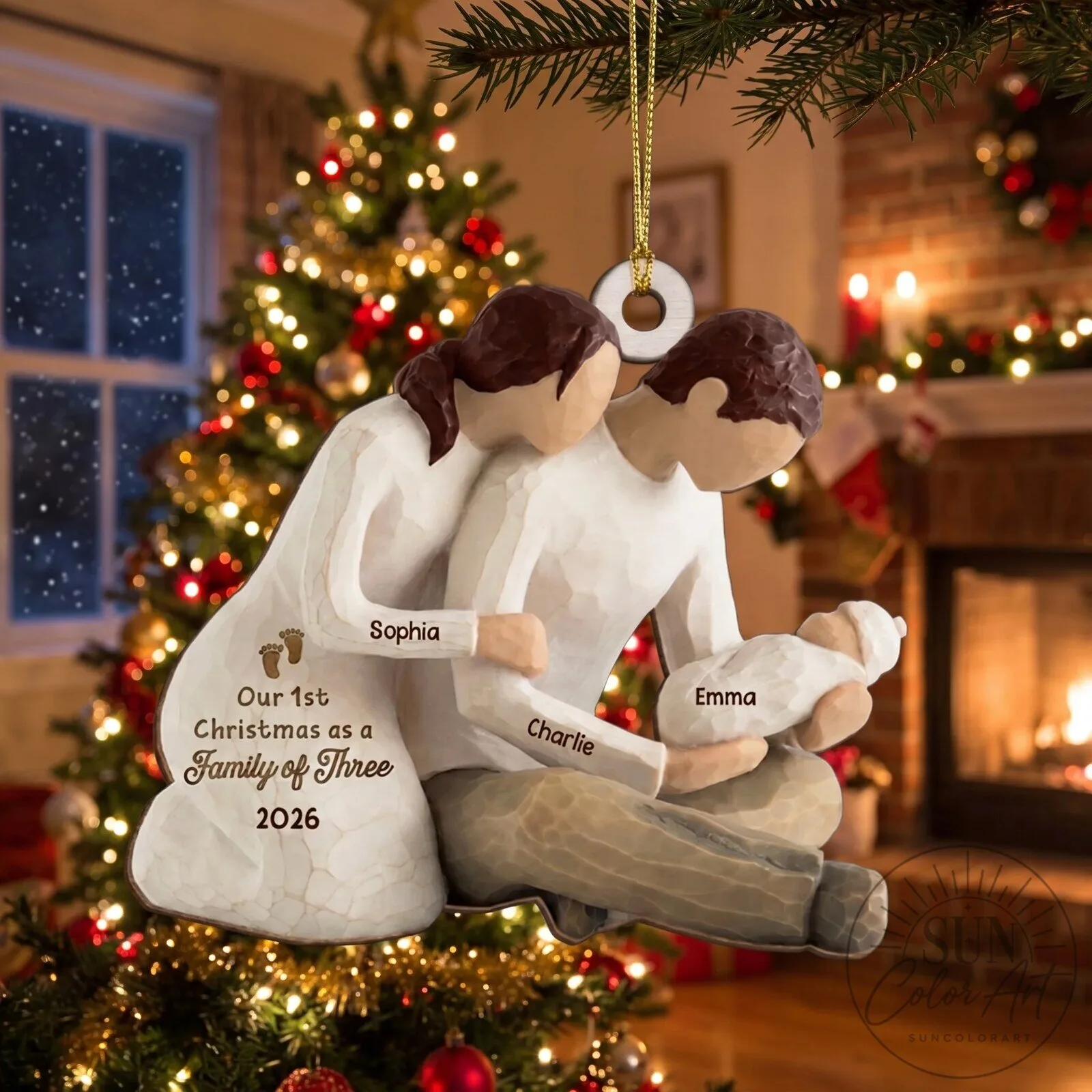 Personalized Our First Christmas Family of Three Ornament 7 Personalized Our First Christmas Family of Three Ornament
