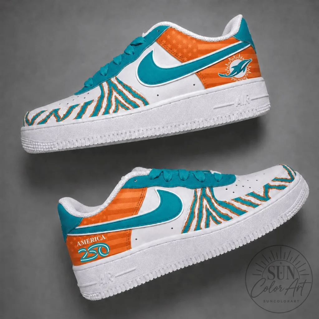Miami Dolphins NFL 250 Years of Freedom Custom Air Force 1 Shoes Miami Dolphins NFL 250 Years of Freedom Custom Air Force 1 Shoes
