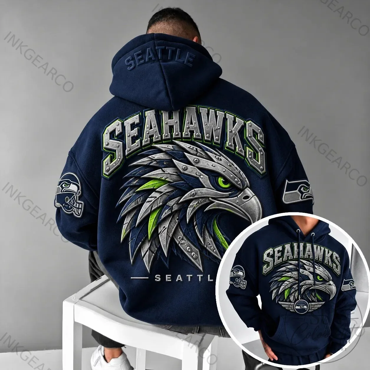 Seattle Seahawks NFL Football Team Logo Navy Blue Hoodie
