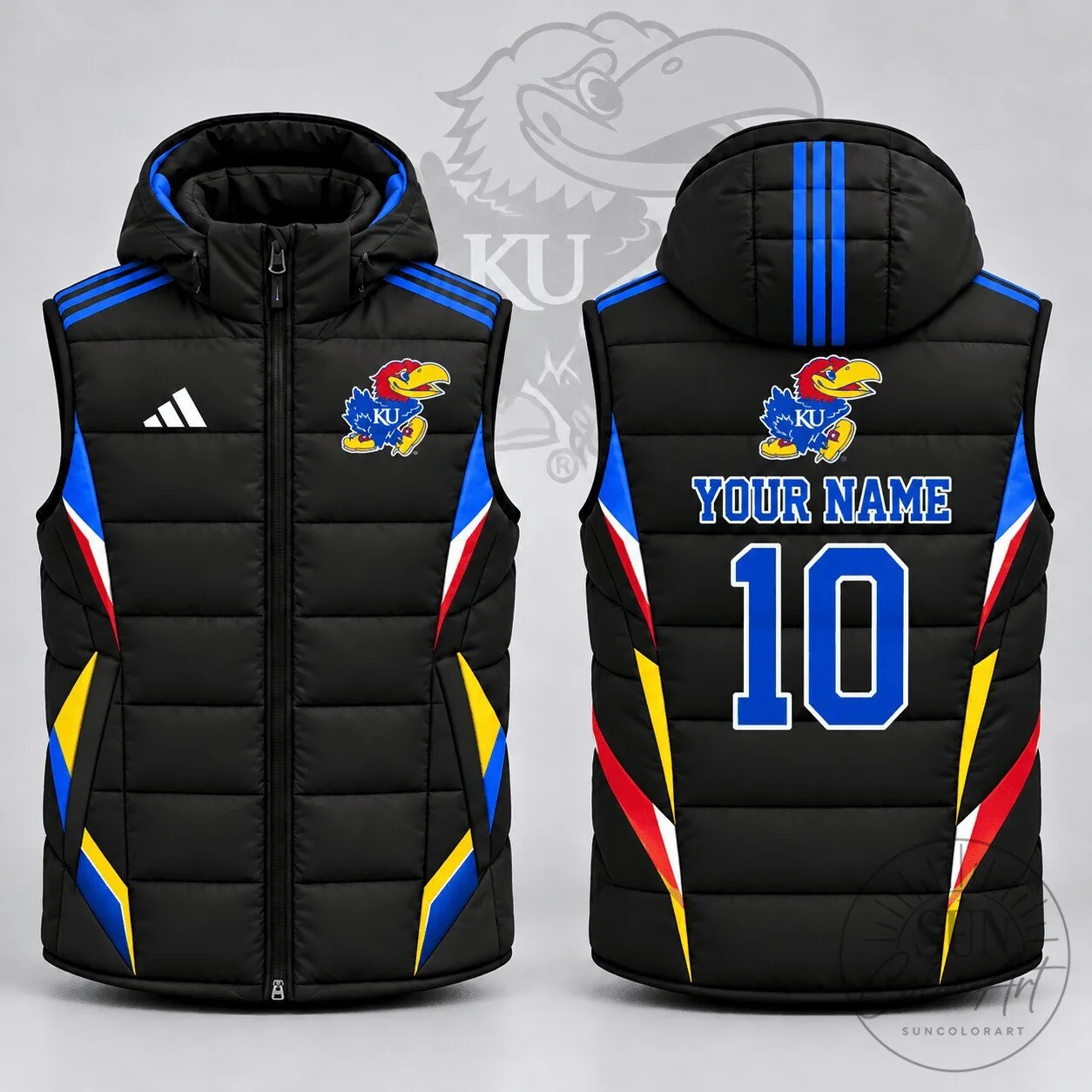 Kansas Jayhawks Stealth Velocity Custom Name Number Detachable Hood Puffer Vest