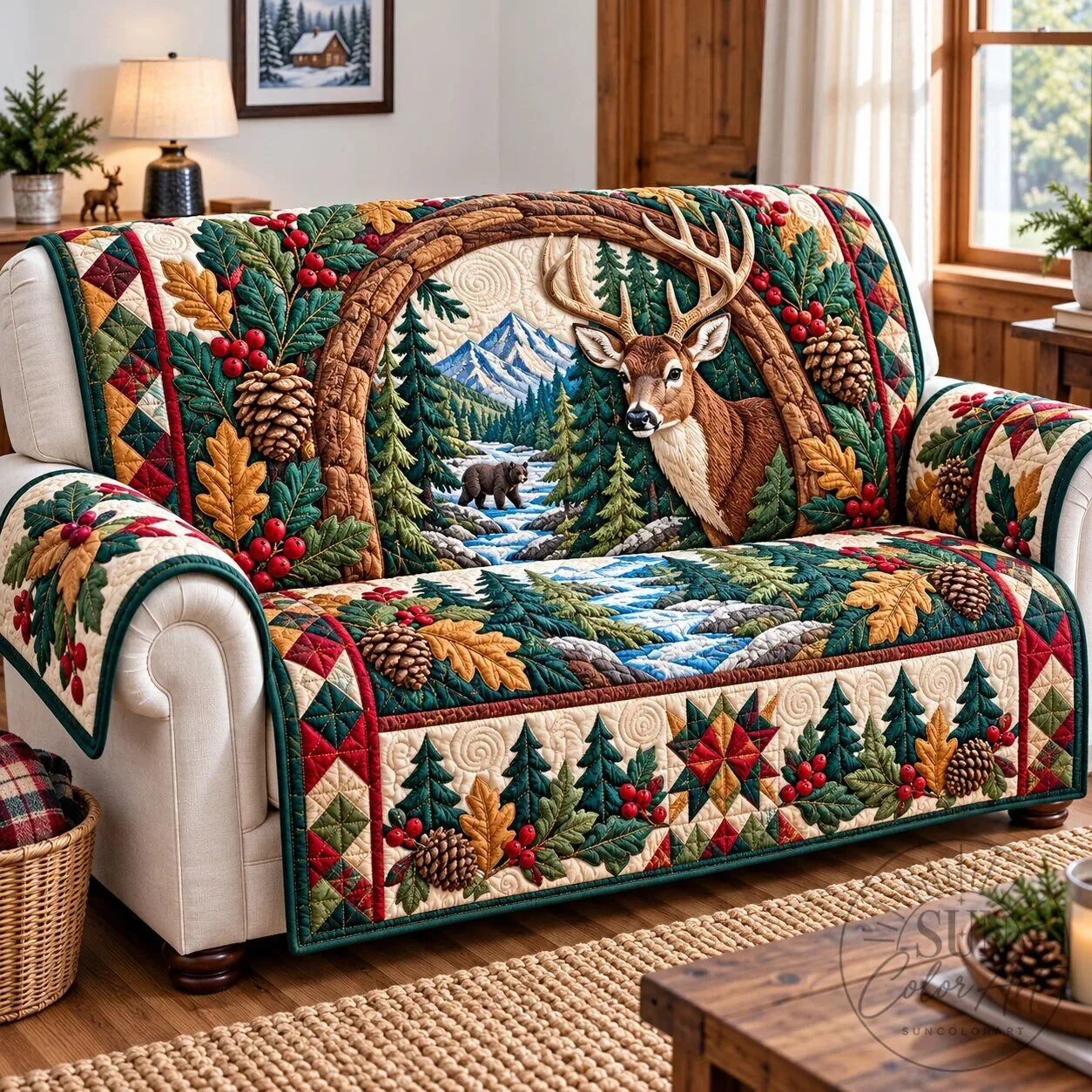 Rustic Woodland Whispers Quilted Sofa Cover
