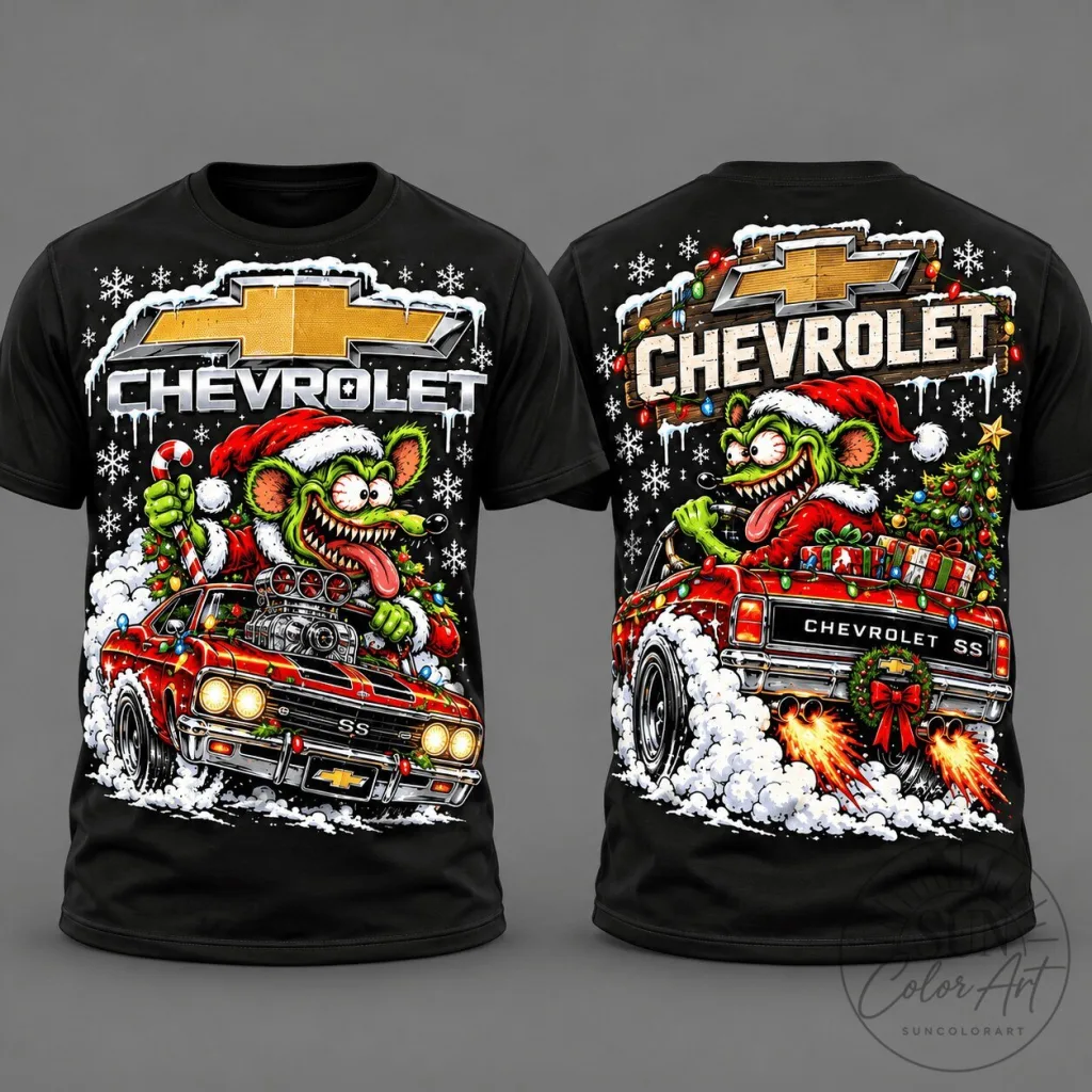 Chevrolet Christmas Rat Fink Hot Rod Muscle Car Black T-Shirt Chevrolet Christmas Rat Fink Hot Rod Muscle Car Black T-Shirt