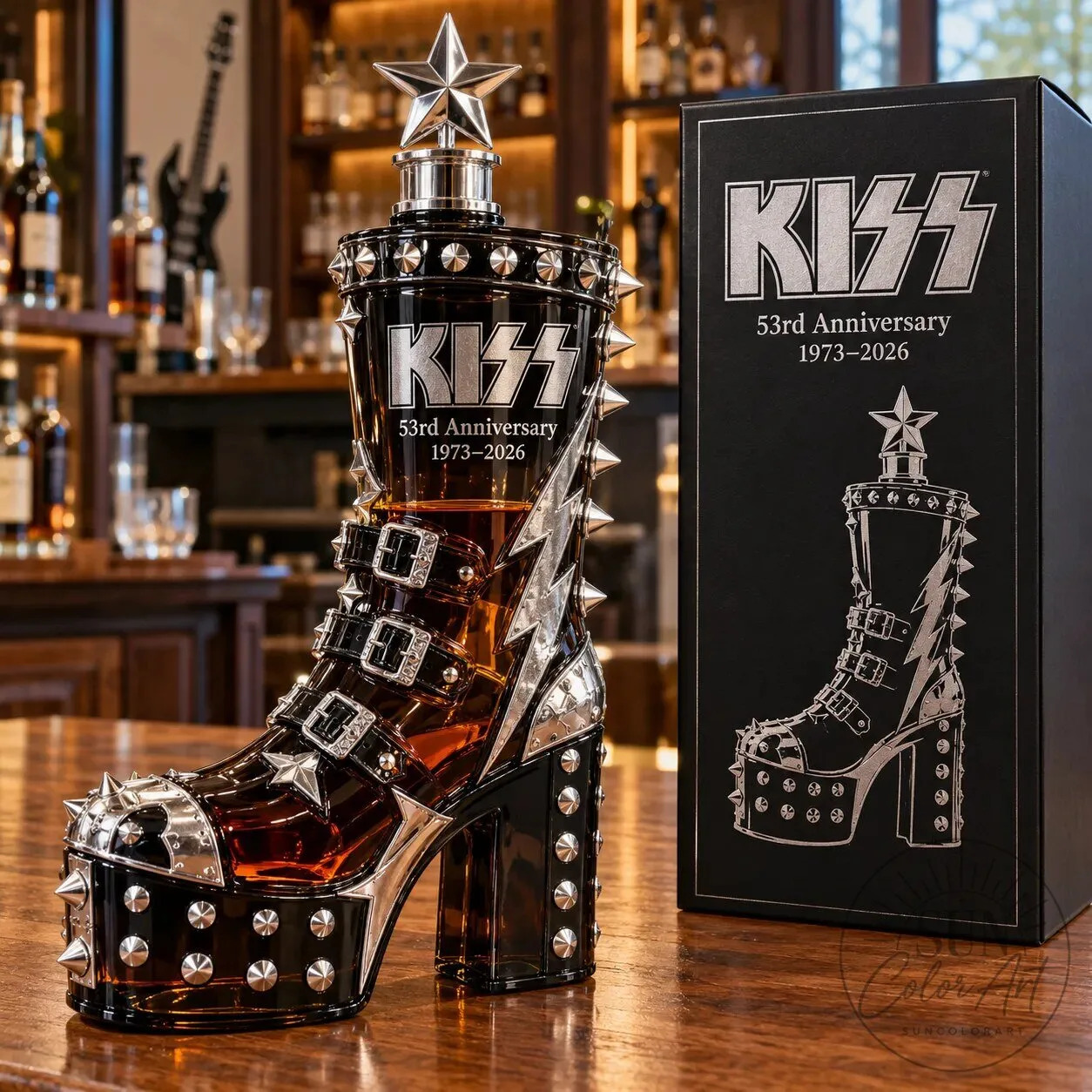 KISS 53rd Anniversary Stage Boot Shaped Whiskey Decanter with Star Topper