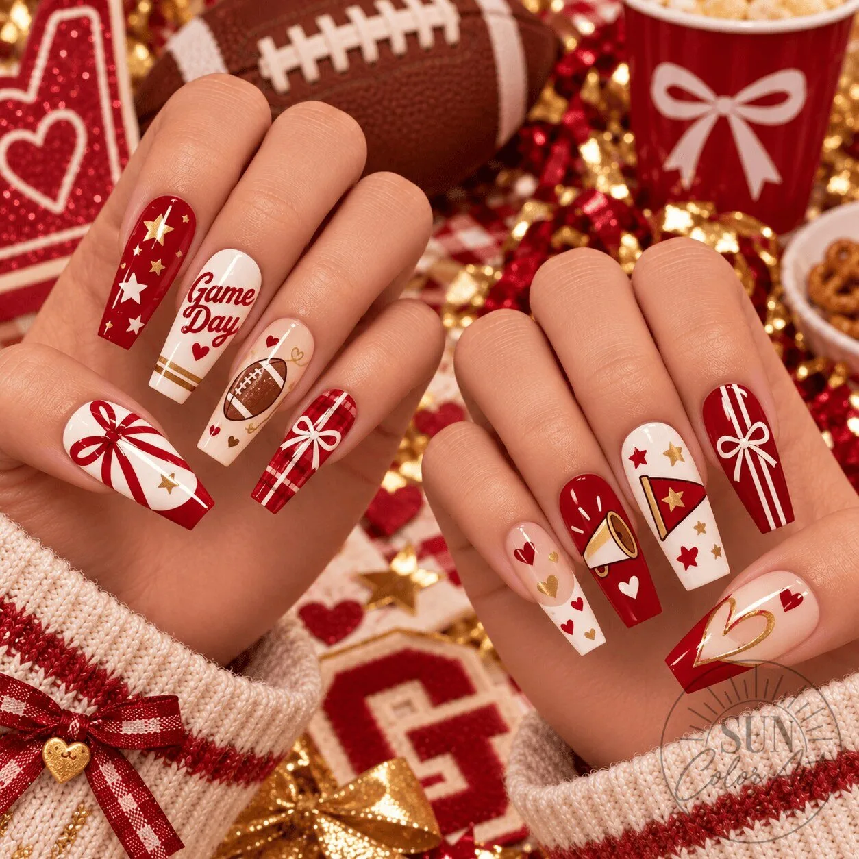 Game Day Football Theme Press-On Nails Set for College Sports Fans 5 Game Day Football Theme Press-On Nails Set for College Sports Fans