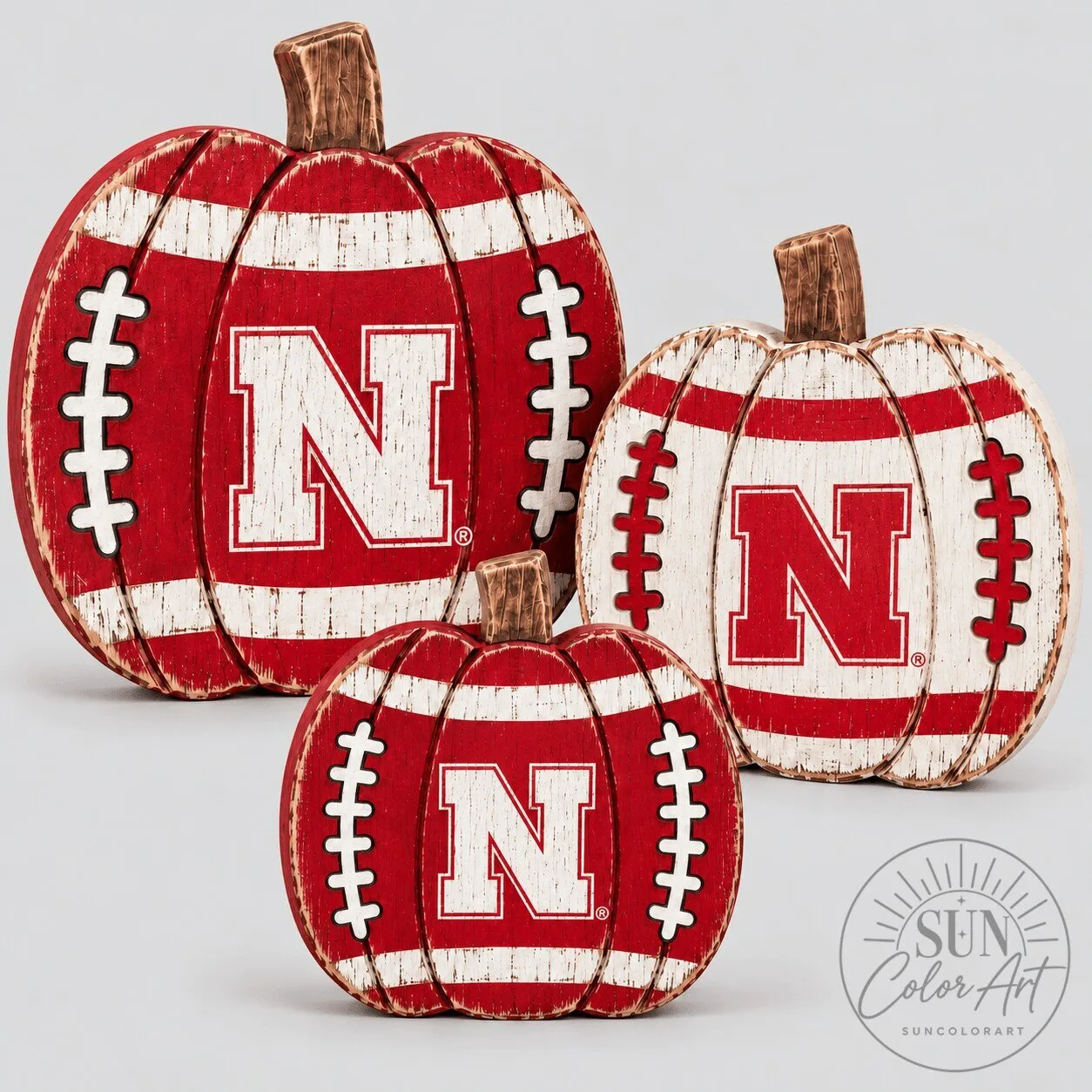 Nebraska Cornhuskers Football Pumpkin Tiered Tray Wood Decor Set