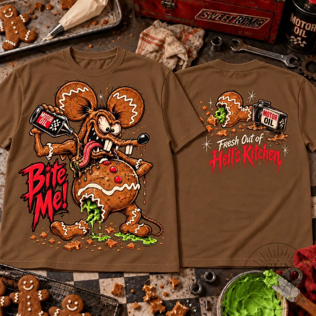 Rat Fink Bite Me Gingerbread Christmas Monster Lover's T-Shirt Rat Fink Bite Me Gingerbread Christmas Monster Lover's T-Shirt