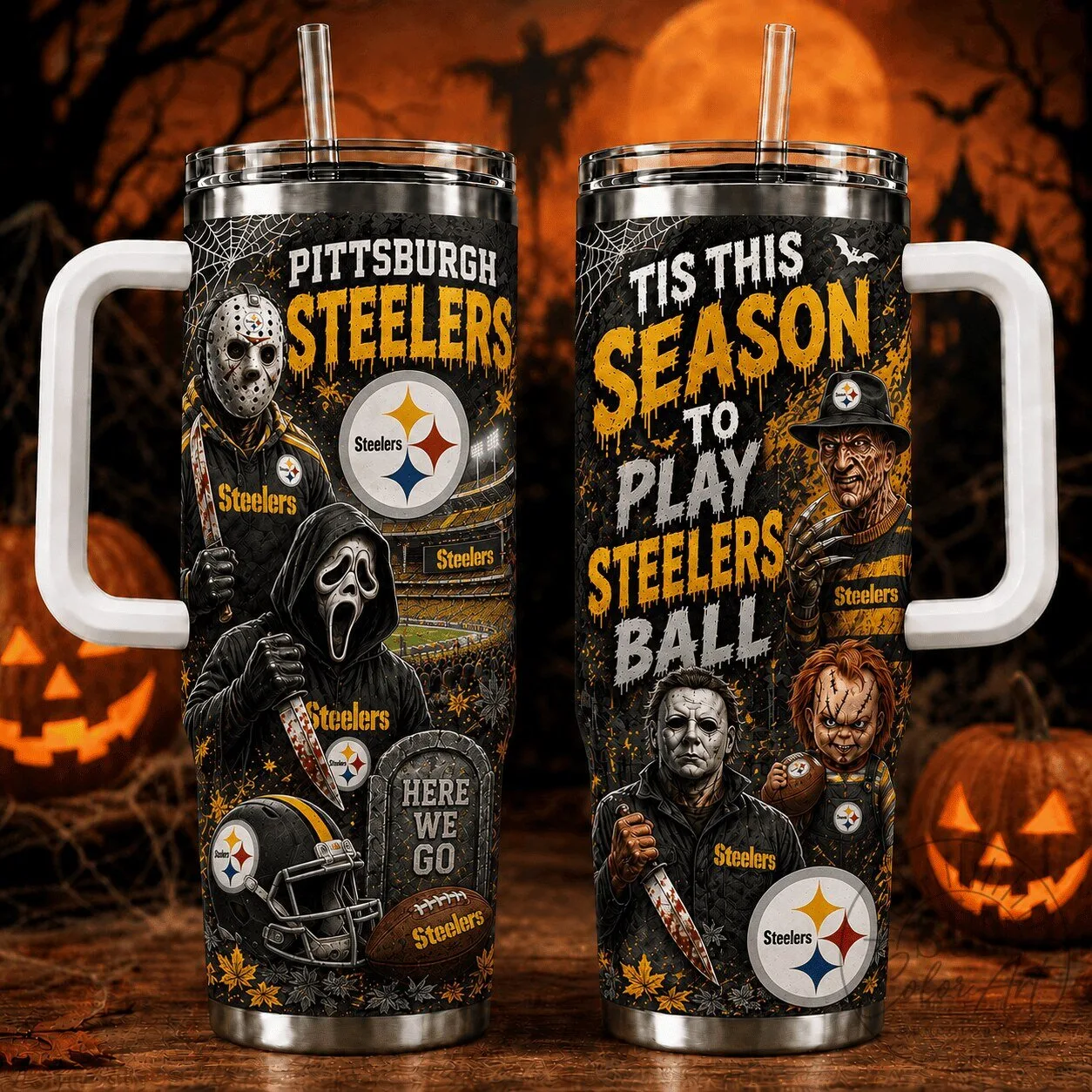 Football Fan Tumbler Featuring Pittsburgh Steelers Halloween Horror Characters 5 Football Fan Tumbler Featuring Pittsburgh Steelers Halloween Horror Characters