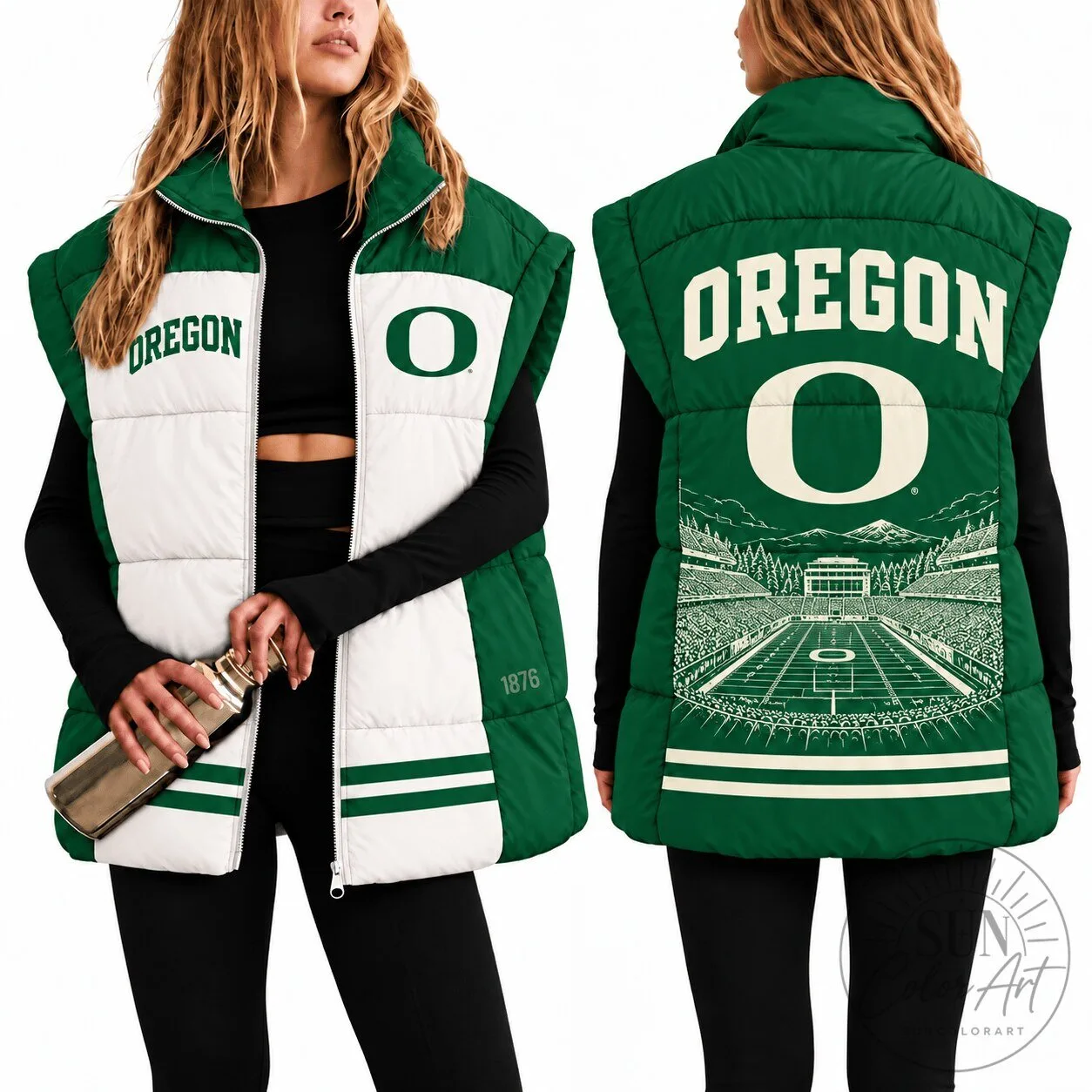 Oregon Ducks University Green Puffer Vest