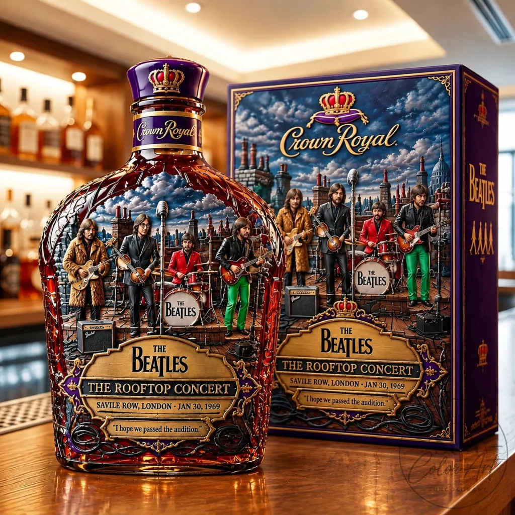 The Beatles Rooftop Concert Crown Royal Whisky Bottle Collectible The Beatles Rooftop Concert Crown Royal Whisky Bottle Collectible
