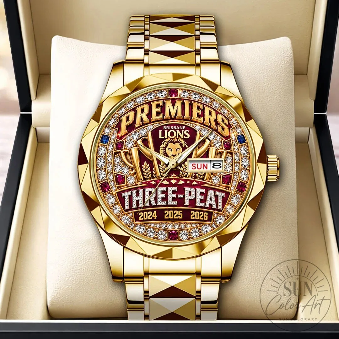 Brisbane Lions Three-Peat Premiers 2024 2025 2026 Gold Quartz Watch 3 Brisbane Lions Three-Peat Premiers 2024 2025 2026 Gold Quartz Watch