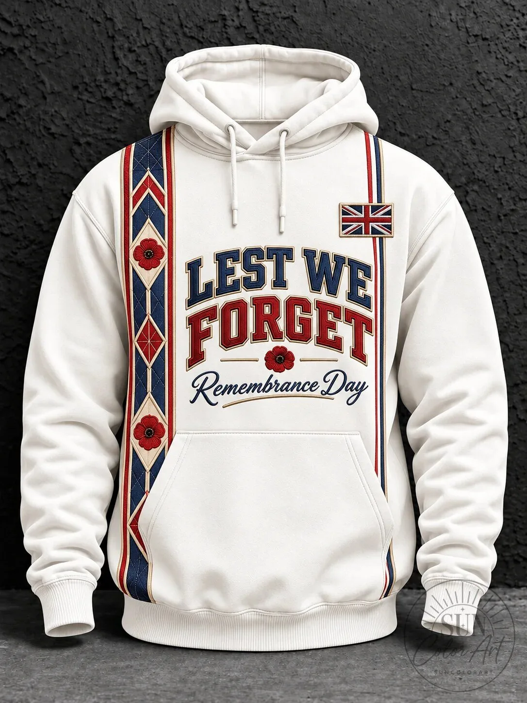 British Flag Poppy Flower Hoodie for Remembrance Day: Lest We Forget Design 5 British Flag Poppy Flower Hoodie for Remembrance Day: Lest We Forget Design