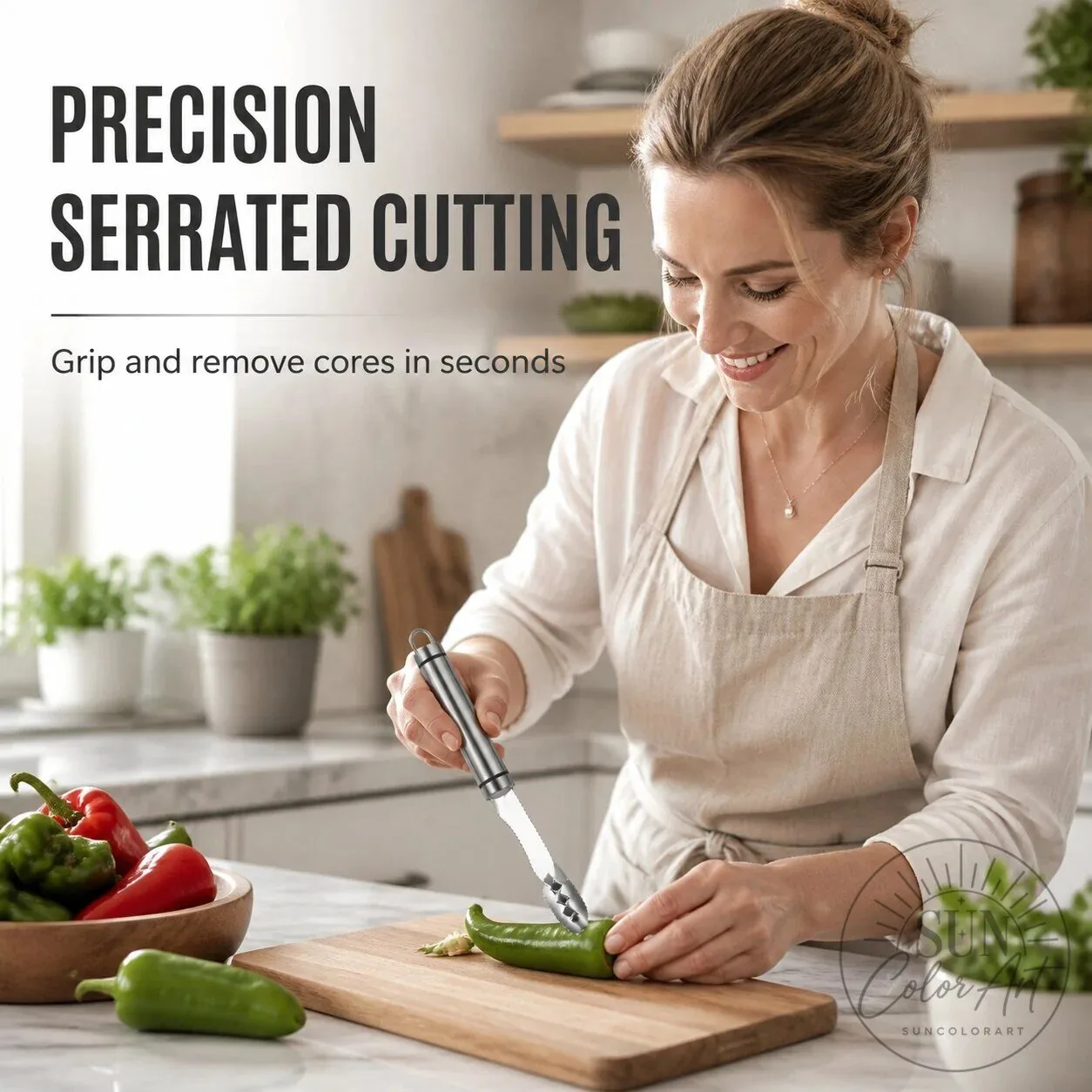 Stainless Steel Pepper Corer Tool with Serrated Blade and Ergonomic Grip 19 Stainless Steel Pepper Corer Tool with Serrated Blade and Ergonomic Grip